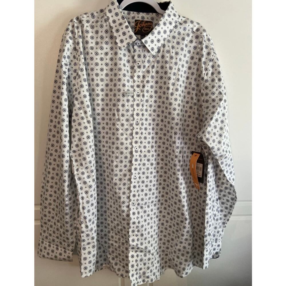 Johnny Bigg White Navy Medallion Dress Shirt Mens 2XLT USA 4XLT AU NWT